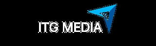 ITG Media logo with white text and blue arrow symbol on black background